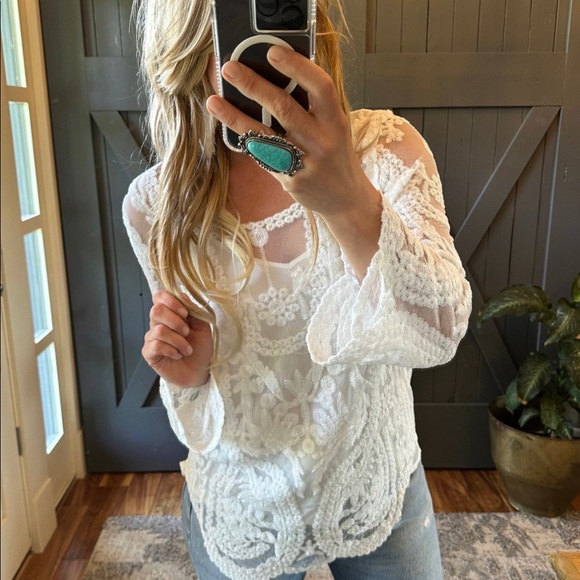 New White Lace Long Sleeve Gypsy Boho Blouse Top Feminine Sexy Women's Shirt - Picture 5 of 8